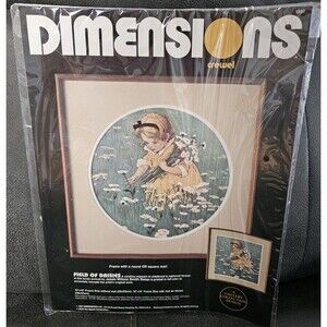Dimensions Crewel 1987 Field Of Daisies #1327  New Little Girl Yellow Dress